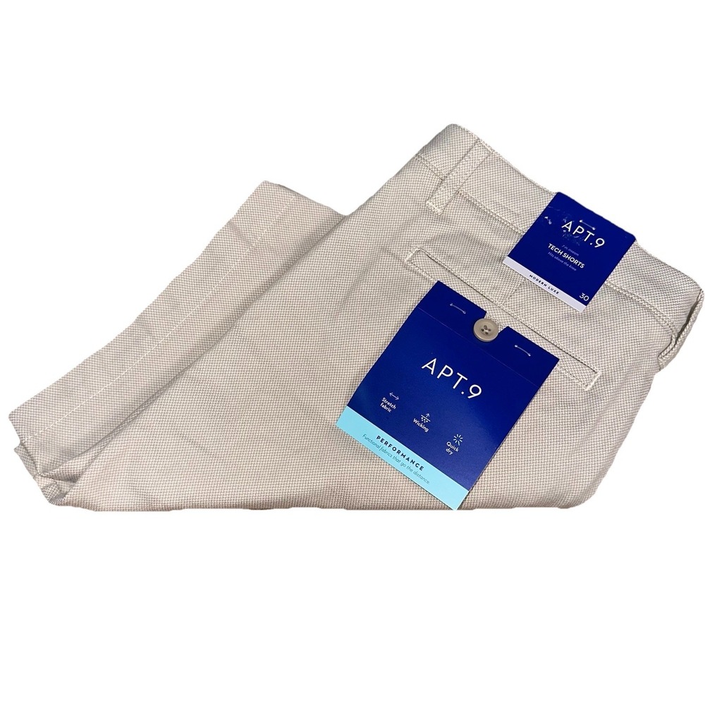 APT 9 Modern Luxe Performance Tech Shorts 7" Beige Cotton Golf Men's 30 Slim NWT